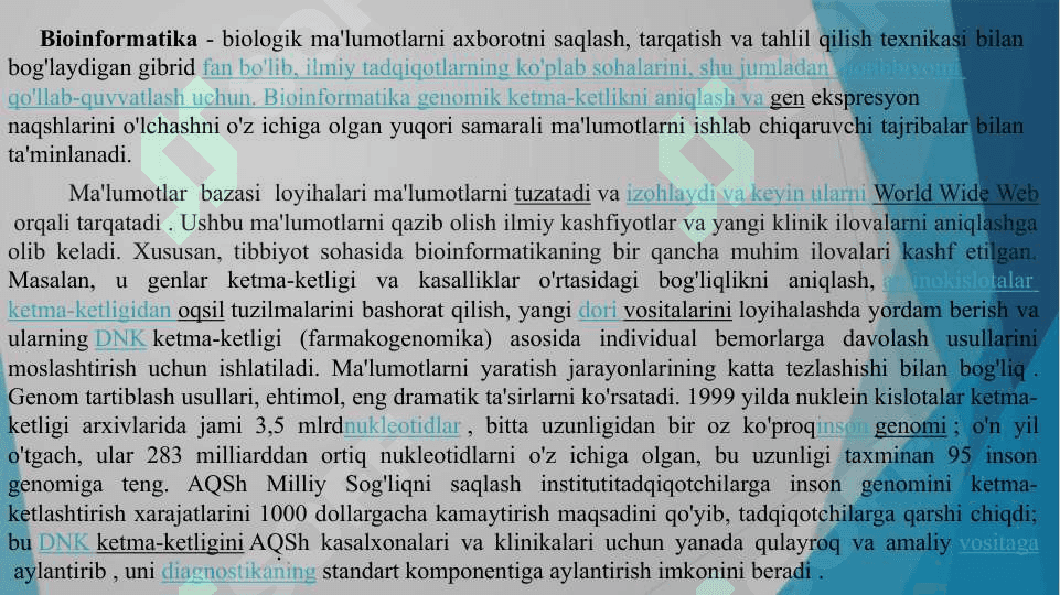 Nukleotidlar ketma - ketliklari ma’lumotlar bazalari. 3