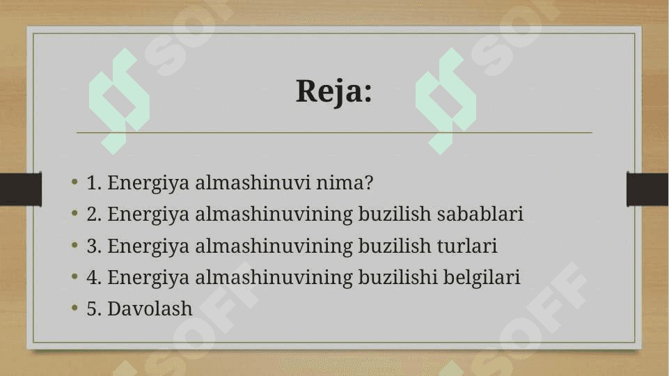 Organizimda energiya almashinuving buzulishi 2