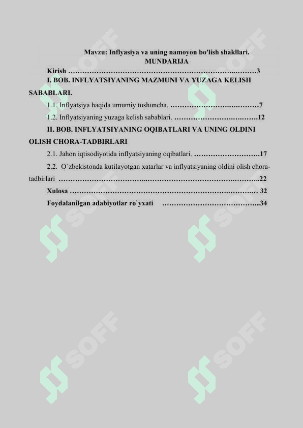 Inflyasiya va uning namoyon bo'lish shakllari kurs ishi 3