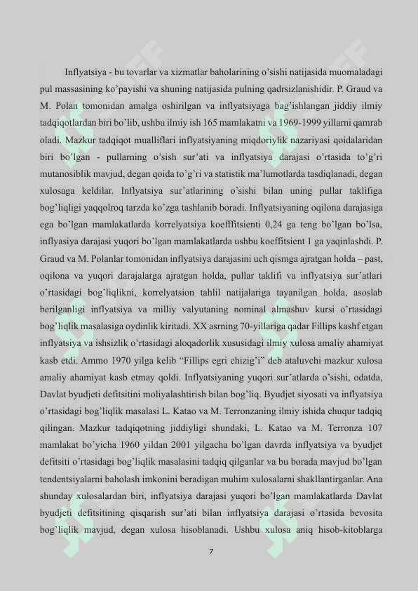 Inflyasiya va uning namoyon bo'lish shakllari kurs ishi 8