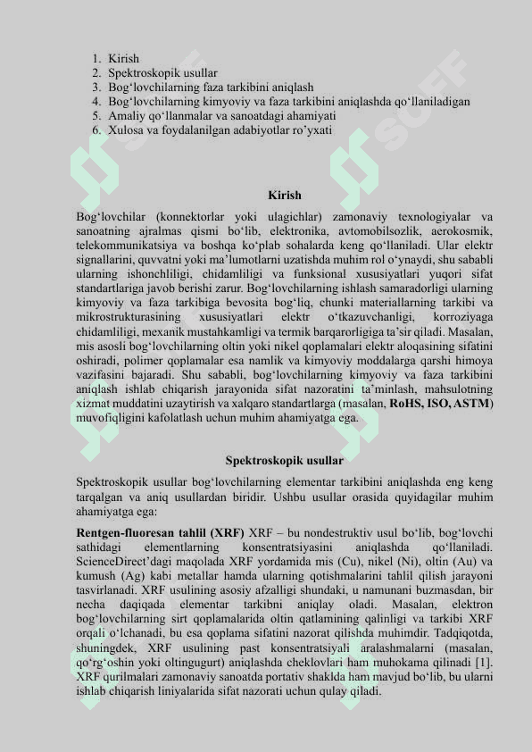 Bogʻlovchilarning kimyoviy va faza tarkibini aniqlash 2
