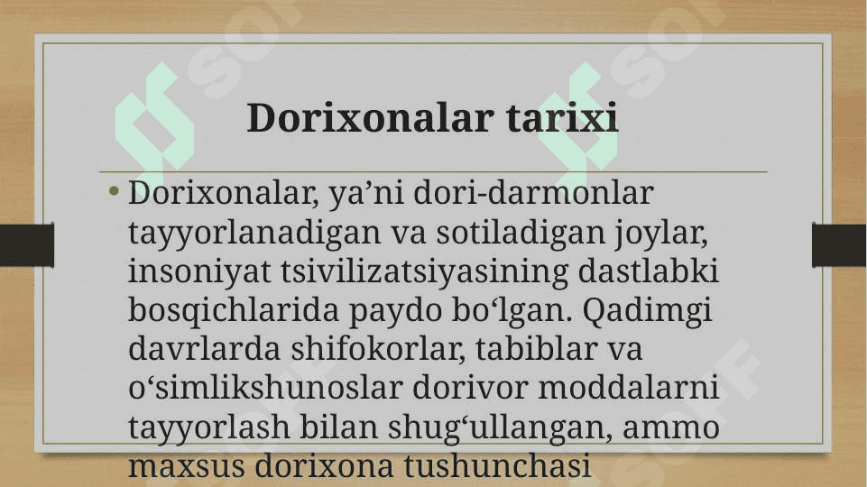 Insoniyat  tarixida  dorixonalar,  kasalxonalar  va  tibbiyot  maktablarining ochilishi 3