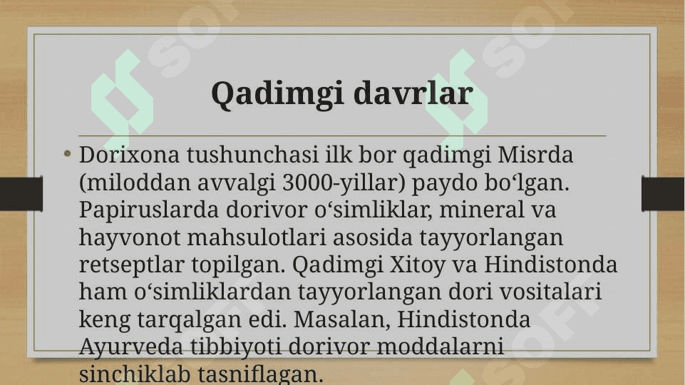 Insoniyat  tarixida  dorixonalar,  kasalxonalar  va  tibbiyot  maktablarining ochilishi 5