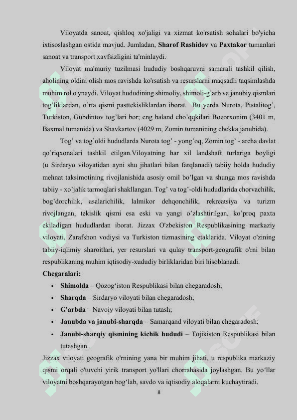 Jizzax viloyatining iqdisodiy-geografik tavsifi 8