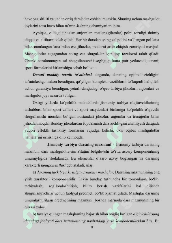 Jismoniy tarbiya darsida o'quv, sinfdan tashqari va maktabdan tashqari ishlari 8