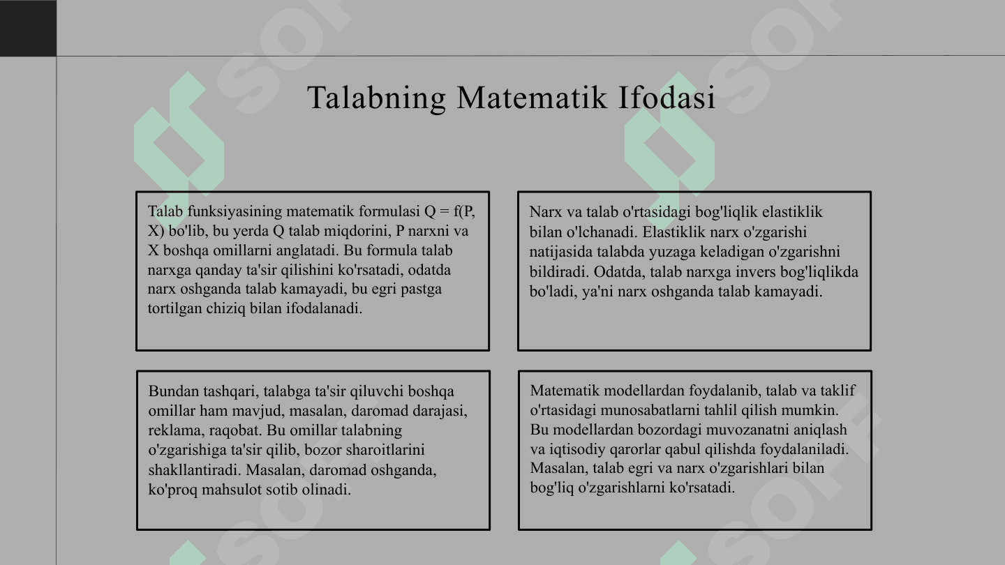 Mahsulotga bo'lgan talab va taklifning ekonometrik modelini tuzish 4