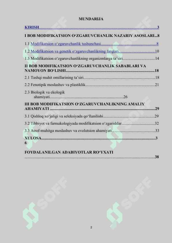 MODIFIKATOR O‘ZGARUVCHANLIK KURS ISHI 2