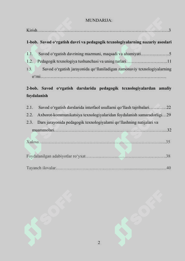 Savod o’rgatish davri darslarini pedagogik texnologiyalardan foydalanish 2