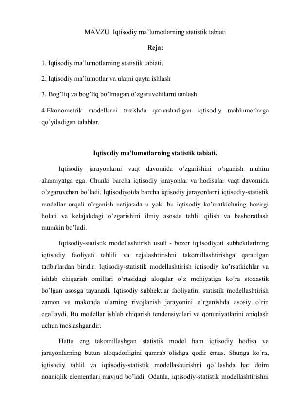 Iqtisodiy ma’lumotlarning statistik tabiati 1