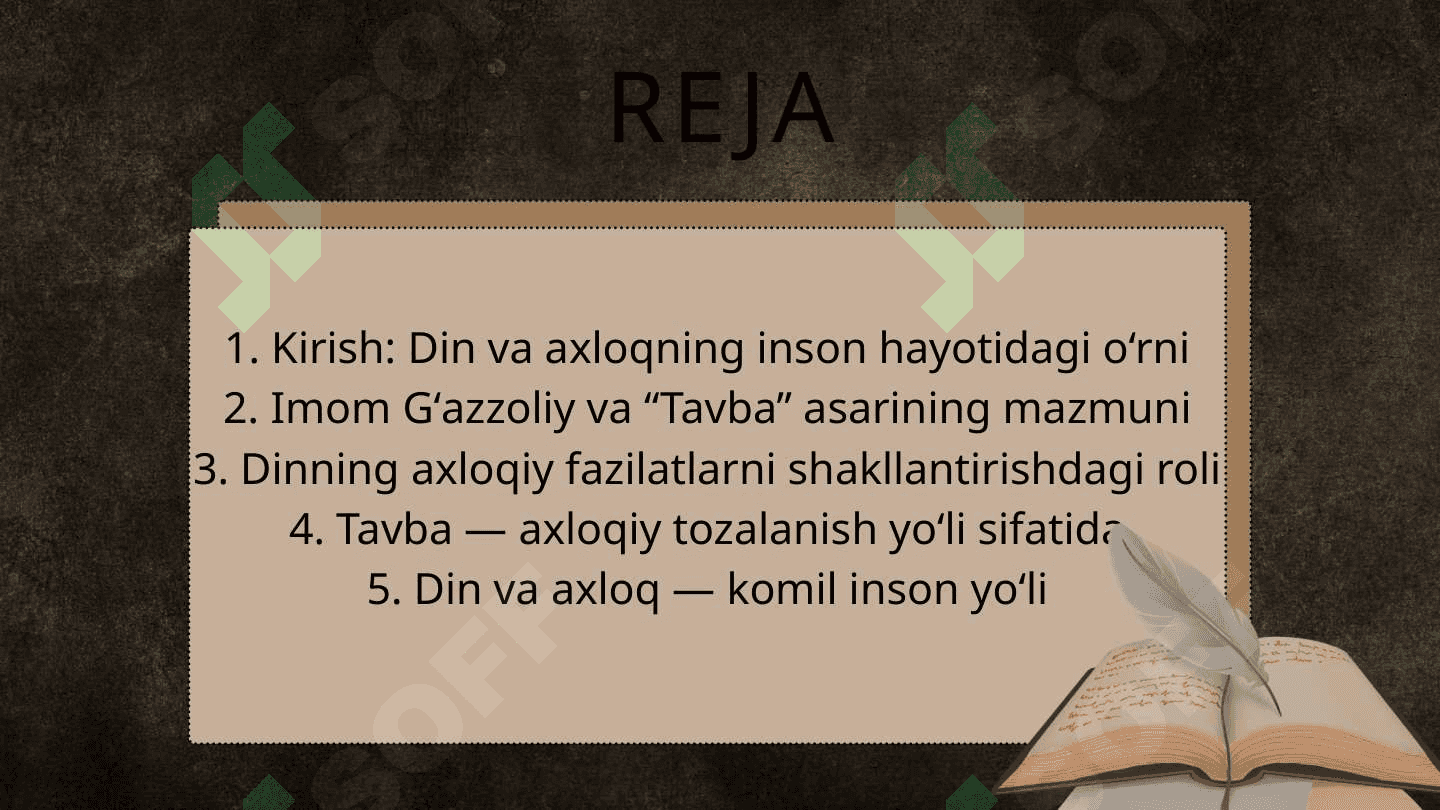 G'azzoliyning Tavba asari asosida "Din va axloq" 2