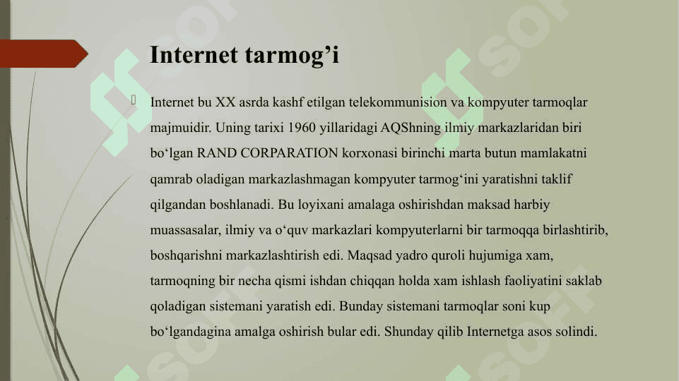 Internet tarmog'i va unda ishlash asoslari. Qidiruv tizimlari va elektron pochta 3