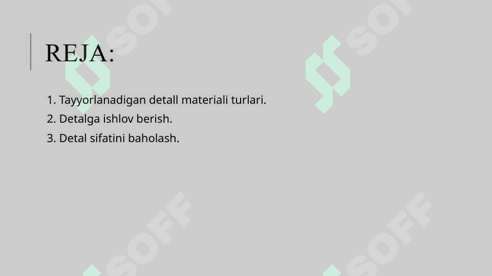 Tayyorlanadigan detall materiali turlariga qarab ish rejimini tanlash 2