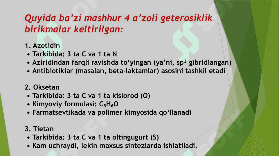 To’rt a’zoli geterosiklik birikmalar 4