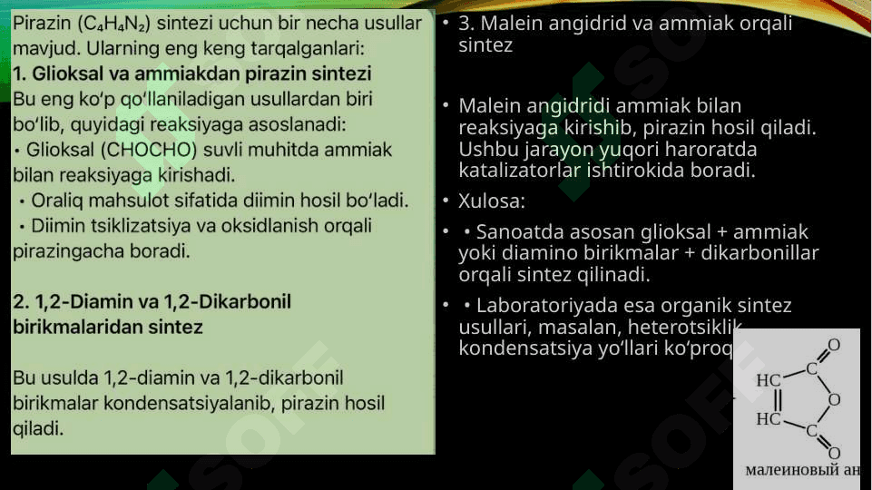 1,4-Diazin (pirazin).Olinish usullari,kimyoviy xossalari 7