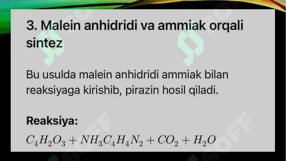 1,4-Diazin (pirazin).Olinish usullari,kimyoviy xossalari 8