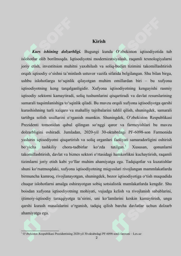 Iqtisodiyotni modernizatsiyalash sharoitida xufyona iqtisodiyot va uni tartibga solish yo‘llari 2