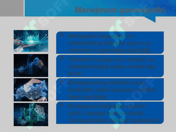 Menejment qonunlari . Menejmentning asosiy tamoyillari . Menejment funksiyalari va usullari 3