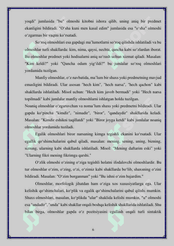 Hozirgi o‘zbek adabiy tilida olmosh so'z turkumi 6