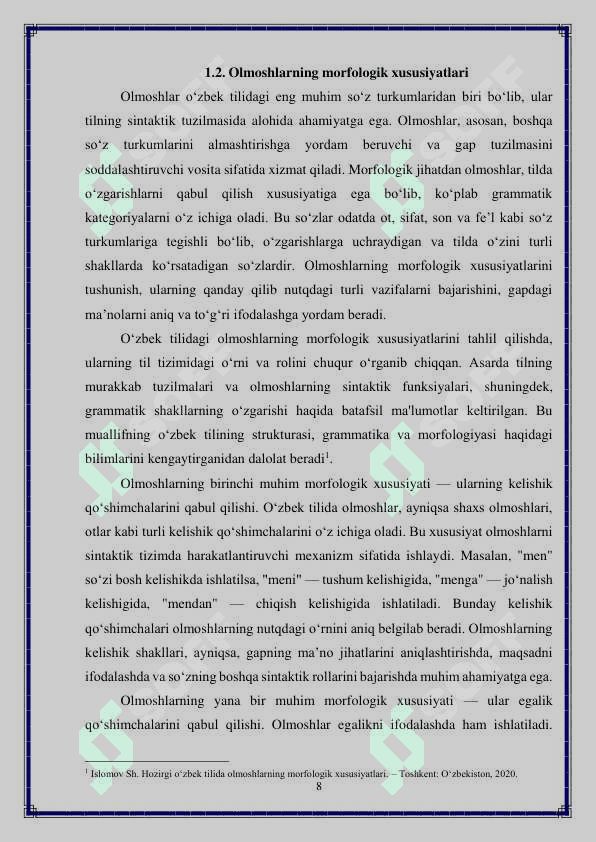Hozirgi o‘zbek adabiy tilida olmosh so'z turkumi 8