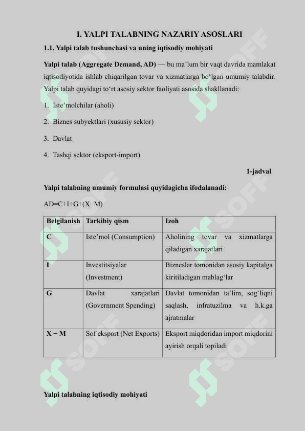 Yalpi talabning asosiy tarkibiy qismlari (iste'mol, jamg‘arish, eksport-import) va ularning dinamikasi. 7
