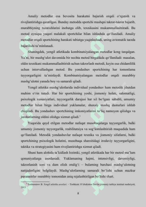 Yengil atletika mashg’ulotlarida qo’laniladigan metodlarni o’rgatish 8