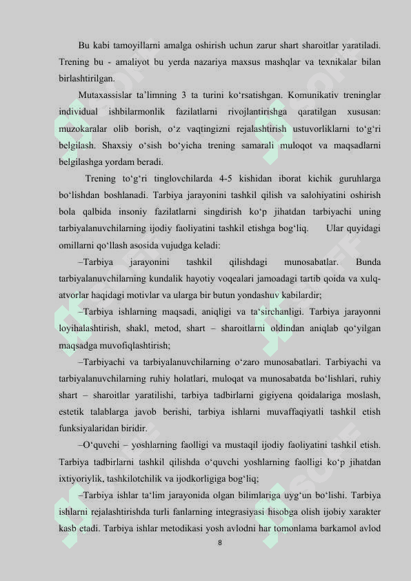 BOSHLANG‘ICH SINFLARDA TARBIYA JARAYONINI MOHIYATI VA MAZMUNI 8