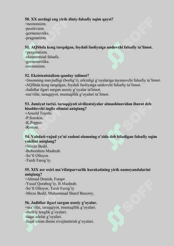 Falsafadan test 190 ta raqamlangan 8