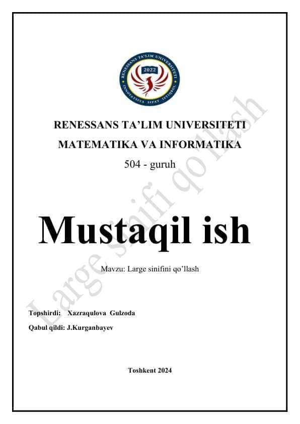 RENESSANS TA’LIM UNIVERSITETI MATEMATIKA VA INFORMATIKA 1