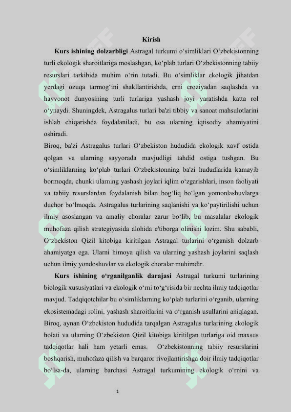 O‘zbekiston qizil kitobiga kiritilgan Astragal turkumi turlarining tasnifi  kurs ishi 3