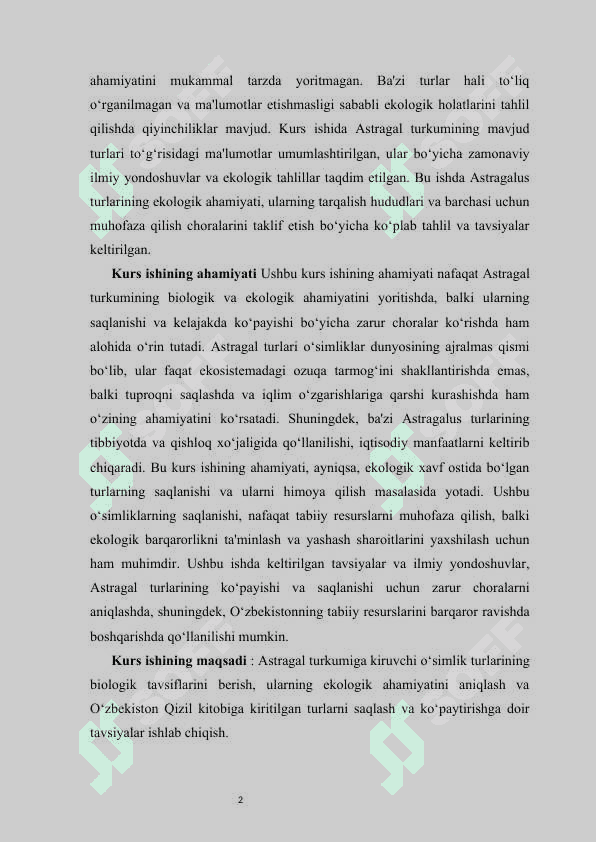 O‘zbekiston qizil kitobiga kiritilgan Astragal turkumi turlarining tasnifi  kurs ishi 4