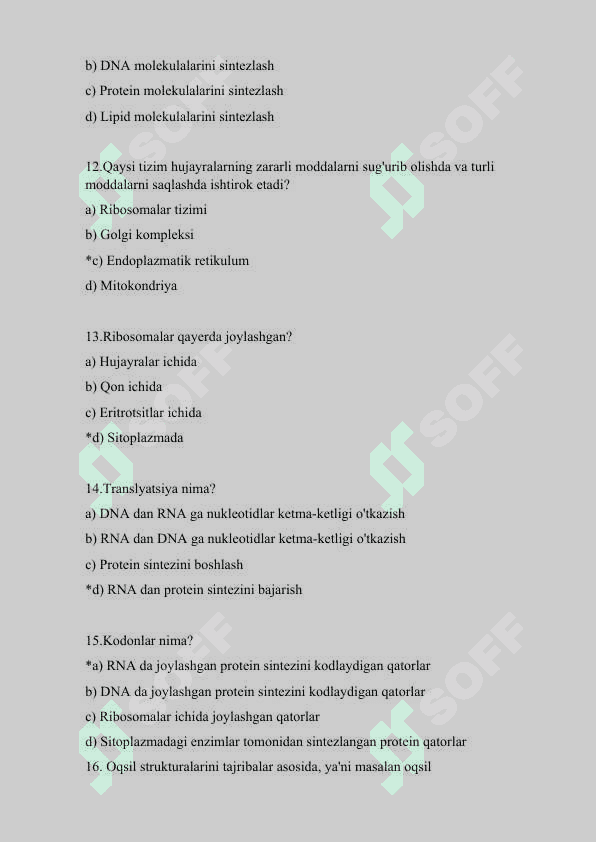 Bioinformatika (Yakuniy testlar javoblari) 3