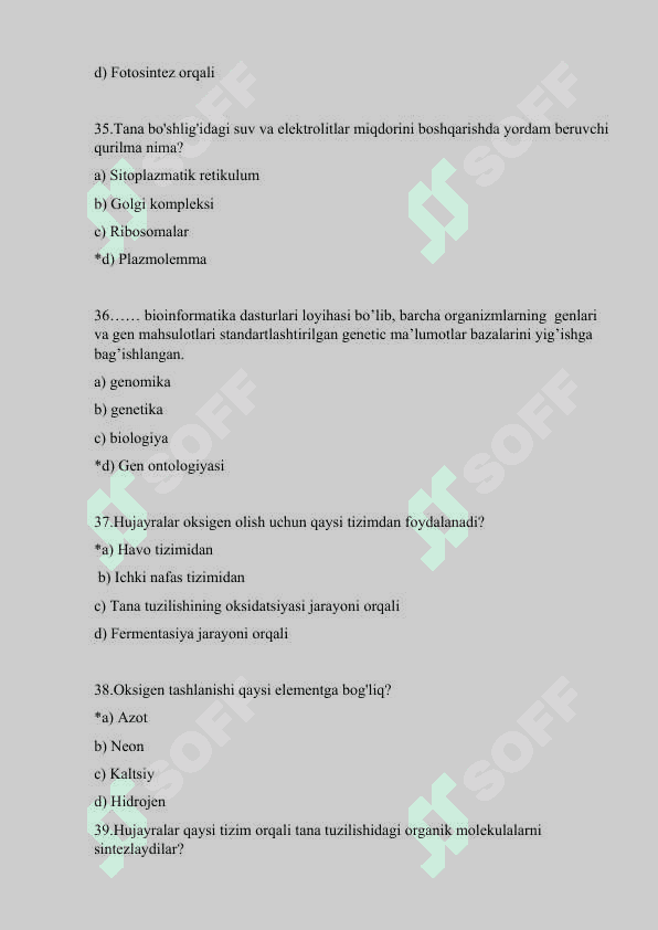 Bioinformatika (Yakuniy testlar javoblari) 8