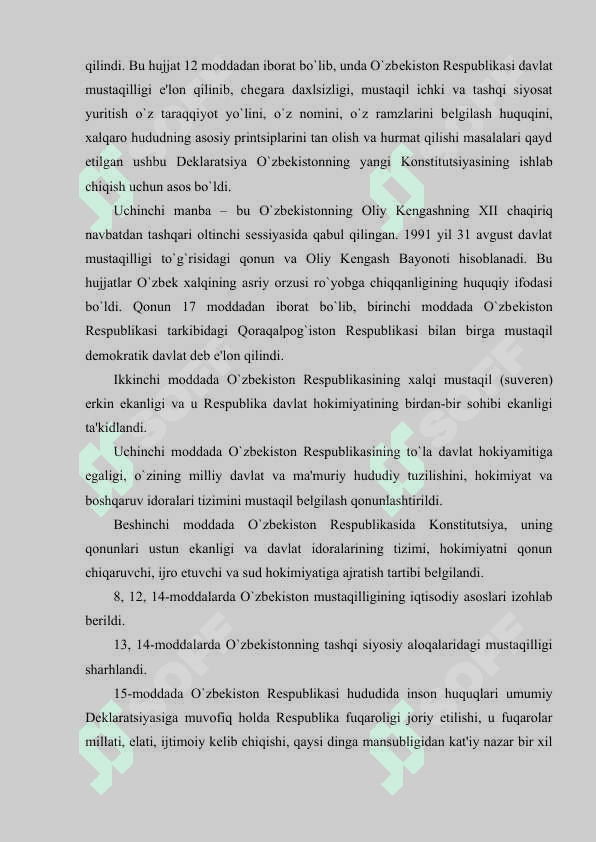 O`zbеkistonning mustaqil taraqqiyoti yillaridagi tarixiga oid yozma manbalar 3