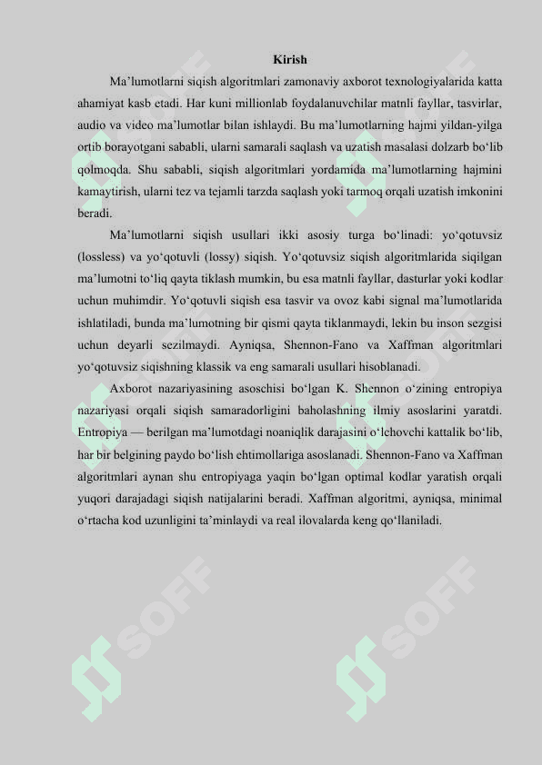 Siqish algoritmi asosida ma’lumotlarni siqish usullarining samaradorligini hisoblash (Shennon-Fano-Xaffman) 3