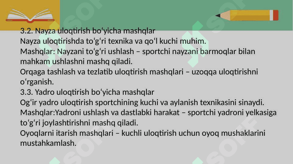 Yengil atletika sport jihozlarida mashqlar bajarish 8