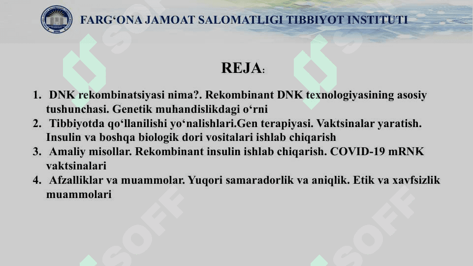TIBBIYOTDA DNK REKOMBINANTLARNI QO'LLANILISHI. 2