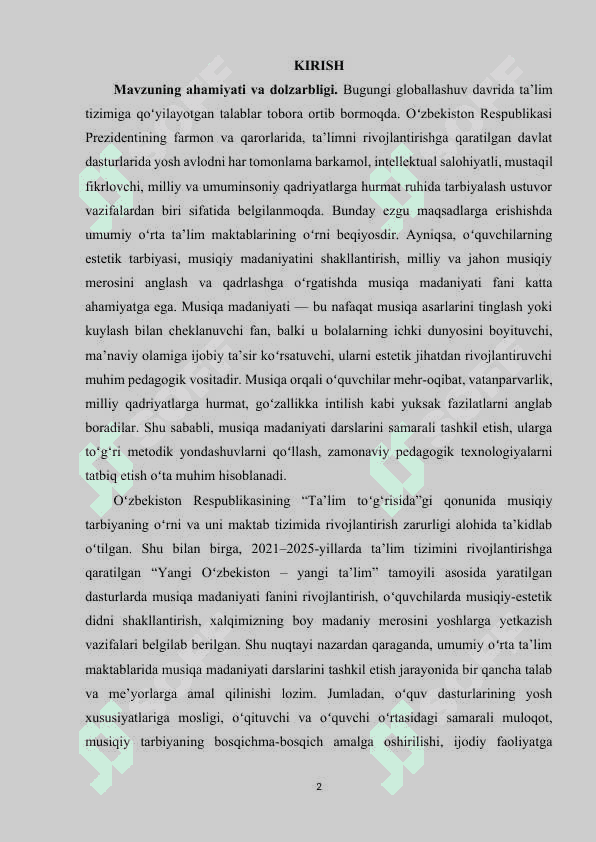 Umumiy oʻrta ta’lim maktablarida musiqa madaniyati darslarini tashkil etishda qoʻyiladigan talablar 2