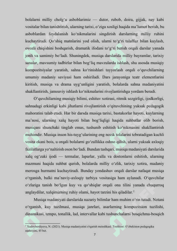 Umumiy oʻrta ta’lim maktablarida musiqa madaniyati darslarini tashkil etishda qoʻyiladigan talablar 7
