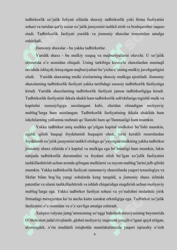 Tadbirkorlik faoliyatining asosiy shakllari. kurs ishi 6