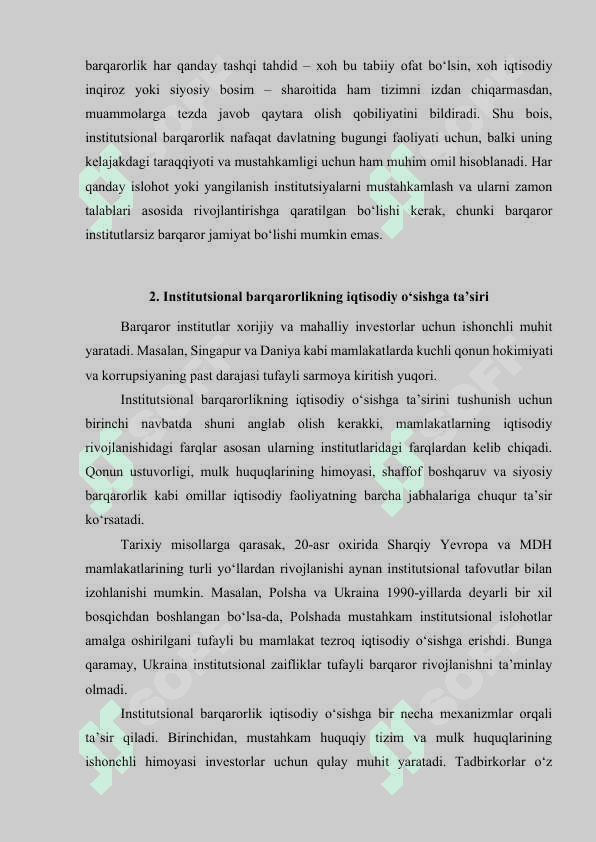 Institutsional barqarorlik va iqtisodiy o‘sish 7