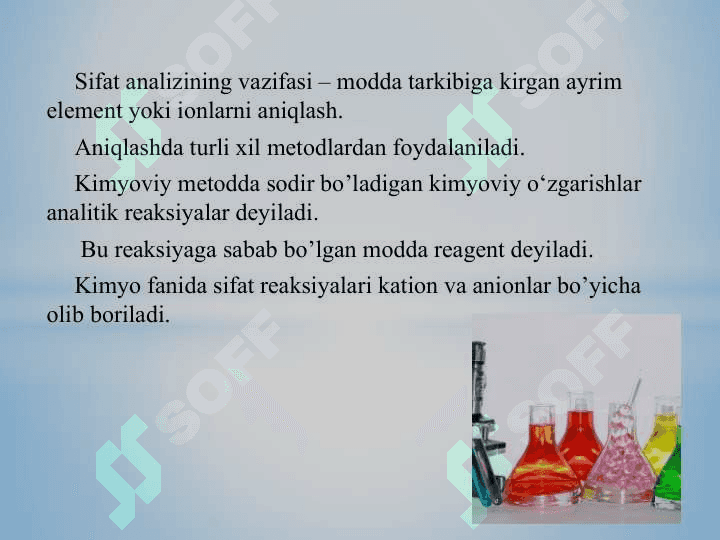 SIFAT REAKSIYALARINI  O‘TKAZISH 2