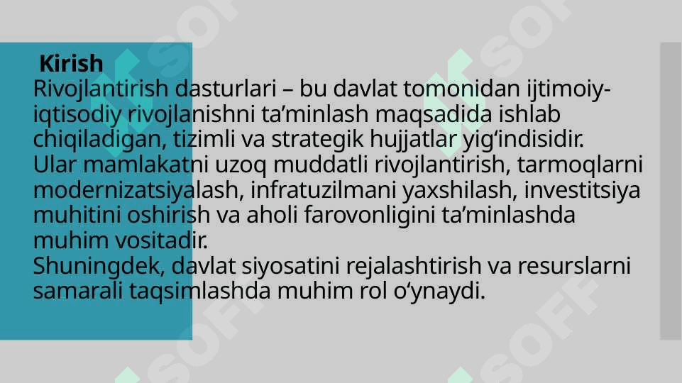 Rivojlantirish davlat dasturlarini shakllantirish va moliyalashyirish 2