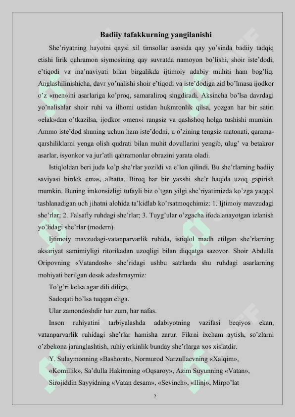 Hozirgi O’zbek She’riyatida Ruhiy Kechinma Va Badiiy Ifoda 5