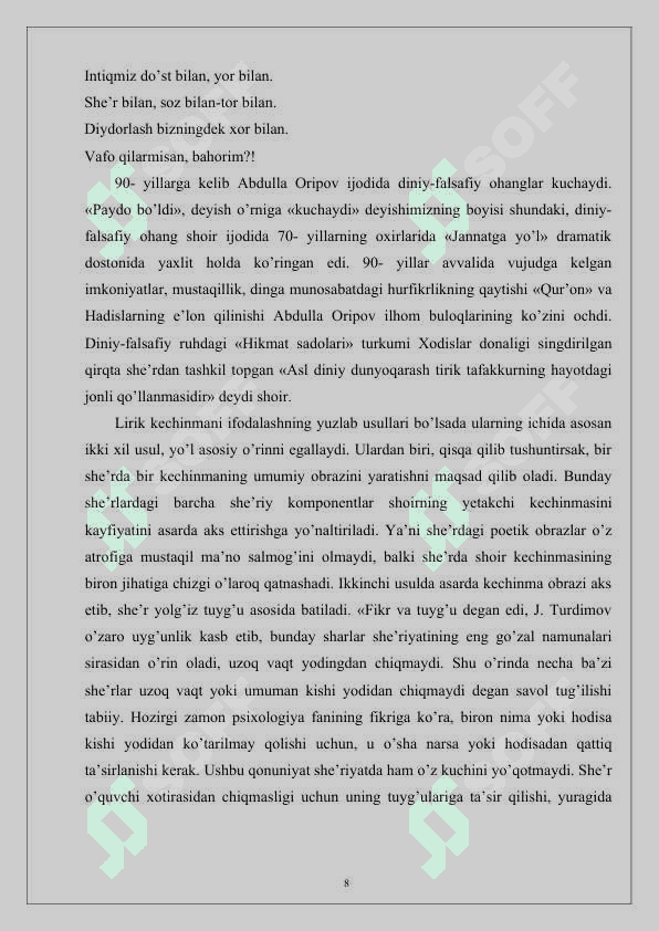 Hozirgi O’zbek She’riyatida Ruhiy Kechinma Va Badiiy Ifoda 8