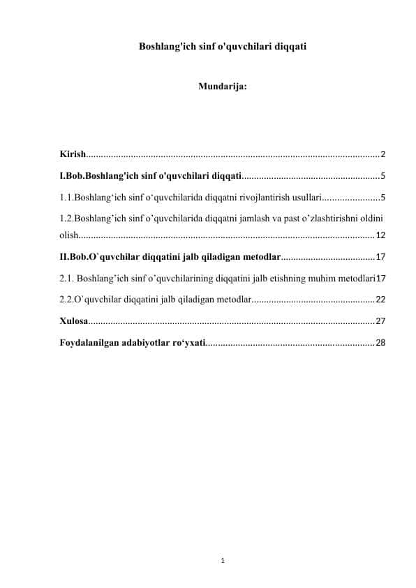 Boshlang'ich sinf o'quvchilari diqqati 1