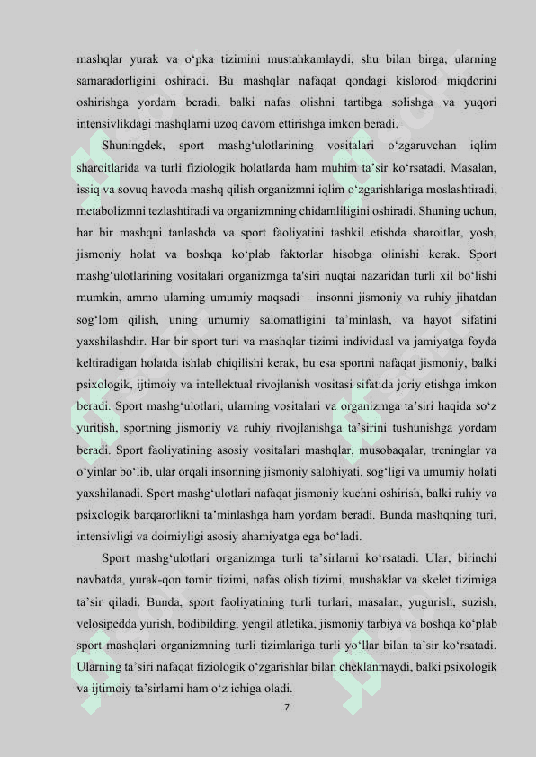 Sport mashg‘ulotarining vositalari sportdagi yuklama va uni sportchi organizmiga ta’siri mashg‘ulot yuklamasi. 7
