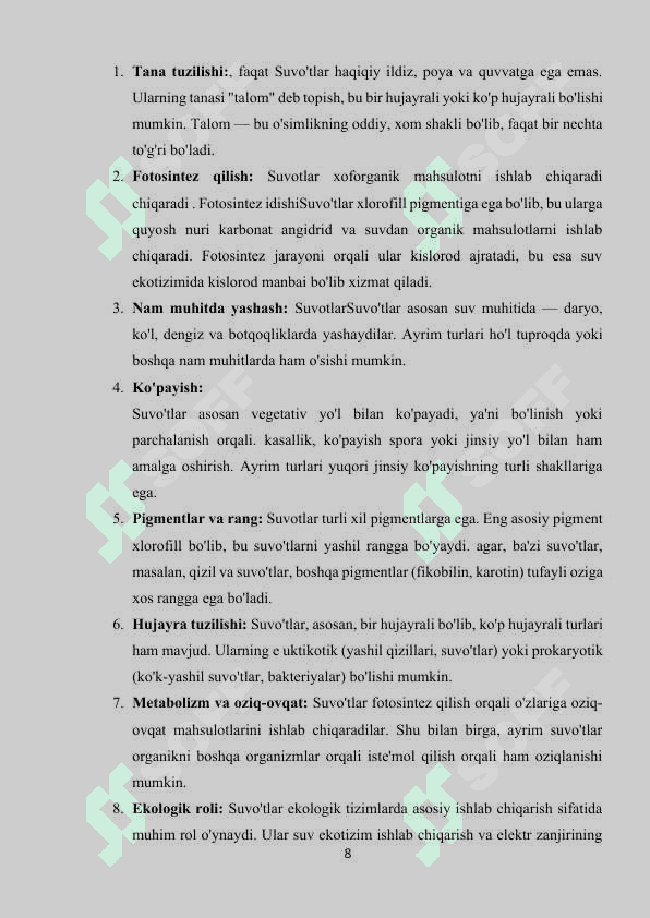 Suvo‘tlarining umumiy tavsifi 8