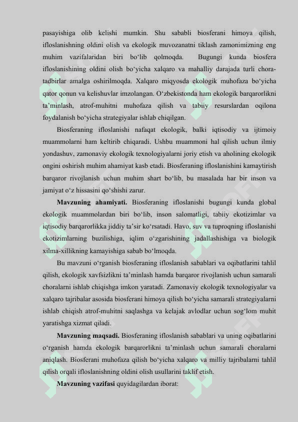 Biosferaning ifloslanishi va uning oldini olish masalasi 4