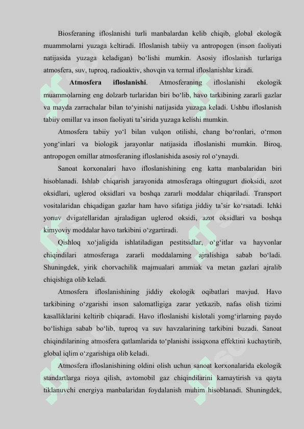 Biosferaning ifloslanishi va uning oldini olish masalasi 8