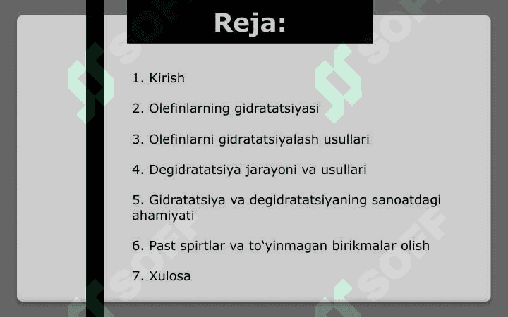 Olefinlar gidratatsiyasi va degidratatsiyasi 2